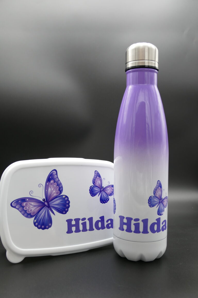 Trinkflasche und Brotdose mit Sublimationsdruck